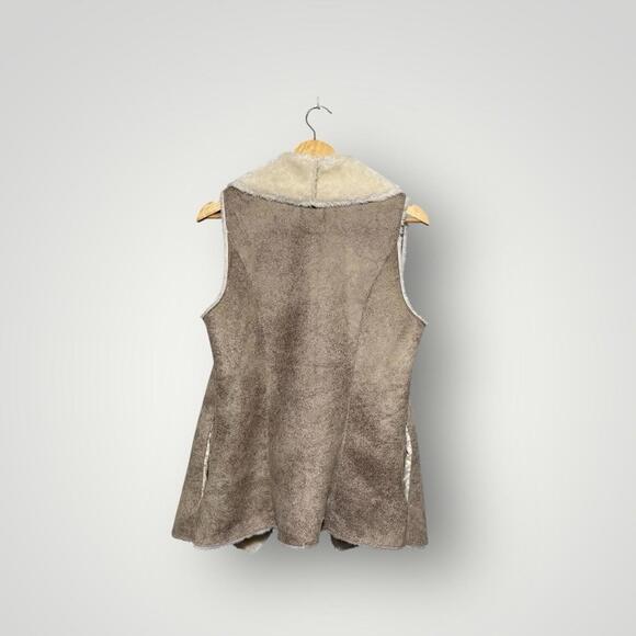 Dynamite Faux Suede Sherpa Vest Beige Waterfall Open Front XS-S Womens - Picture 2 of 9
